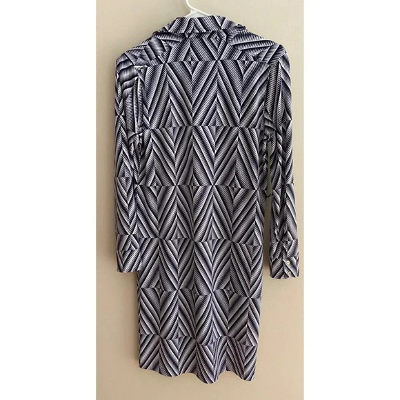 Anne Klein Navy/White Small Long Sleeve Button Down Geometric Print Dress - Picture 8 of 12